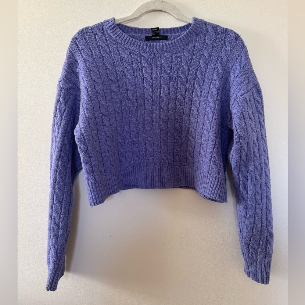 Forever 21 | Purple Cable Knit Cropped Sweater | L